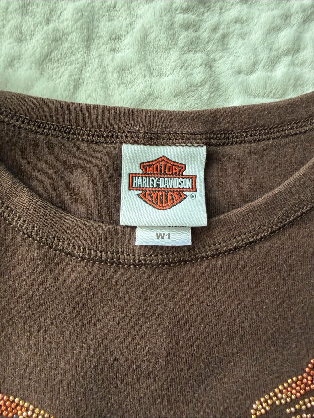 Harley-Davidson Women’s Brown Rhinestone Eagle Long Sleeve Graphic Tee | Size W1 - Picture 5 of 10